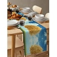 thumbnail image 3 of Yellow Tree Leaves Burlap Cotton Table Runner 13x60 Inches Long, Gradient Blue Sky Retro Watercolor Farmhouse Table Runners, Outdoor Dining Tablecloths Decor for Baby Shower/Party/Wedding, 3 of 6