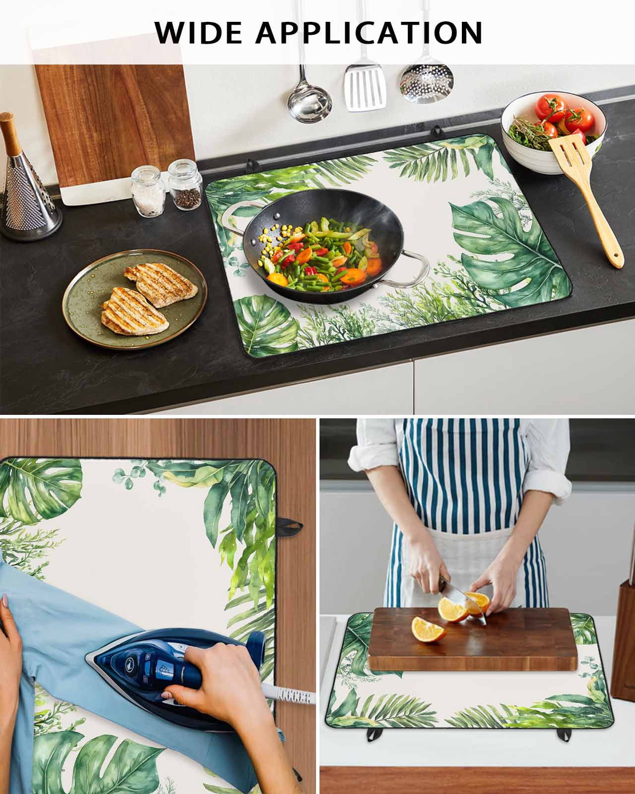 nqOlkjepod Large Induction Cooktop Protector Mat 24"x21", Tropical Palm Leaf Stove Top Covers for Electric Stove, Summer Rustic Botanical Leaves Stove Burner Cover Mats, Glass Top Stove Cover