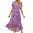 thumbnail image 2 of Vestido largo con volantes y estampado de manga corta con cuello en V bohemio a la moda para mujer Fridja qw7267, 2 of 8