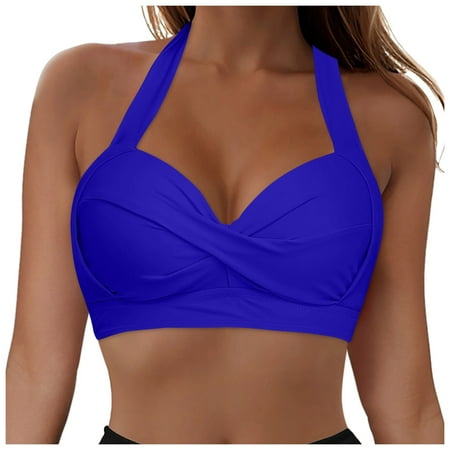 Xudanell Women Underwire Elastic Full Coverage Bikini Top Push Up Swim Bra Camo Print Sexy V Neck Bathing Suit Top Only No Bottom(Blue XXL)
