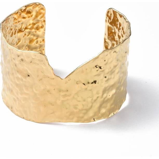 1 Brazalete ancho abierto de acero inoxidable 304 para mujer, chapado en oro auténtico de 18 quilates.