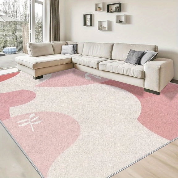 1PC Pastel Pink and White Leaf Pattern Area Rug Local Carpet, Lightweight Washable Easy-to-Clean Rug Floor Mat Festival Gift, Suitable for Bedroom, Living Room, Dining Room, Office, Balcony, Room Acc
