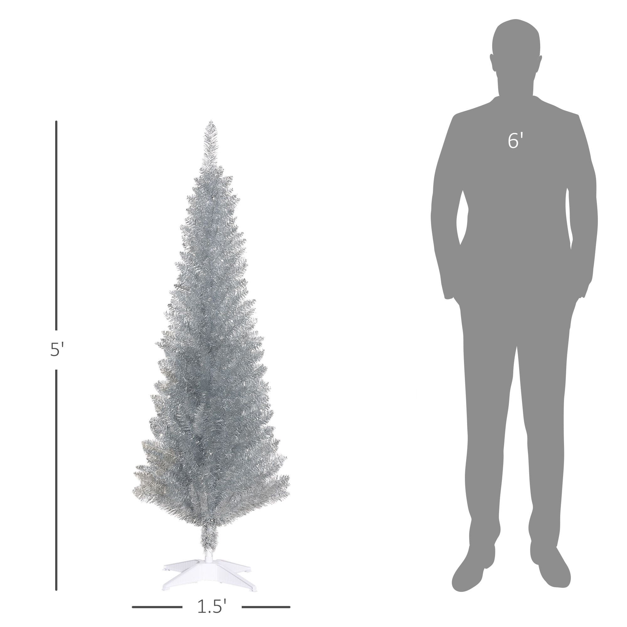 Pencil Artificial Christmas Tree, 5 ft Slim Unlit Holiday Tree with 294 Tips, Plastic Base, 17.75 in Diameter, for Small Spaces