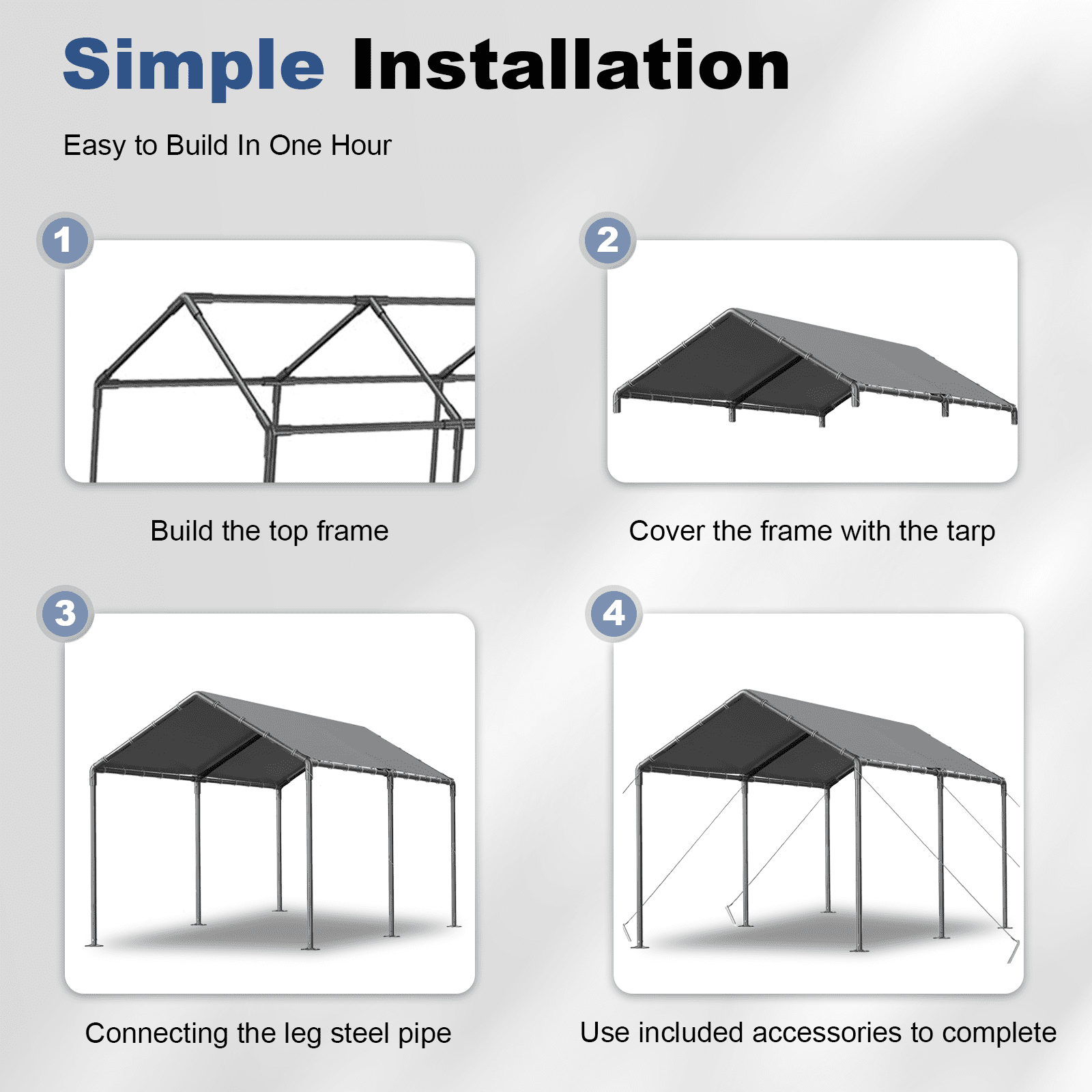 Grezone Carport L20 x W10 x H9.2 Ft Heavy Duty Portable Garage Car Tent All Season UV Resistant Canopy