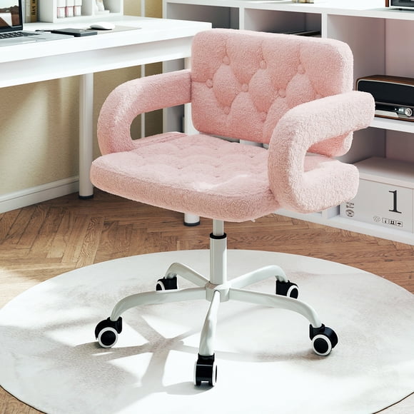 Silla de Oficina Rosa FurnitureR con Tela Sherpa