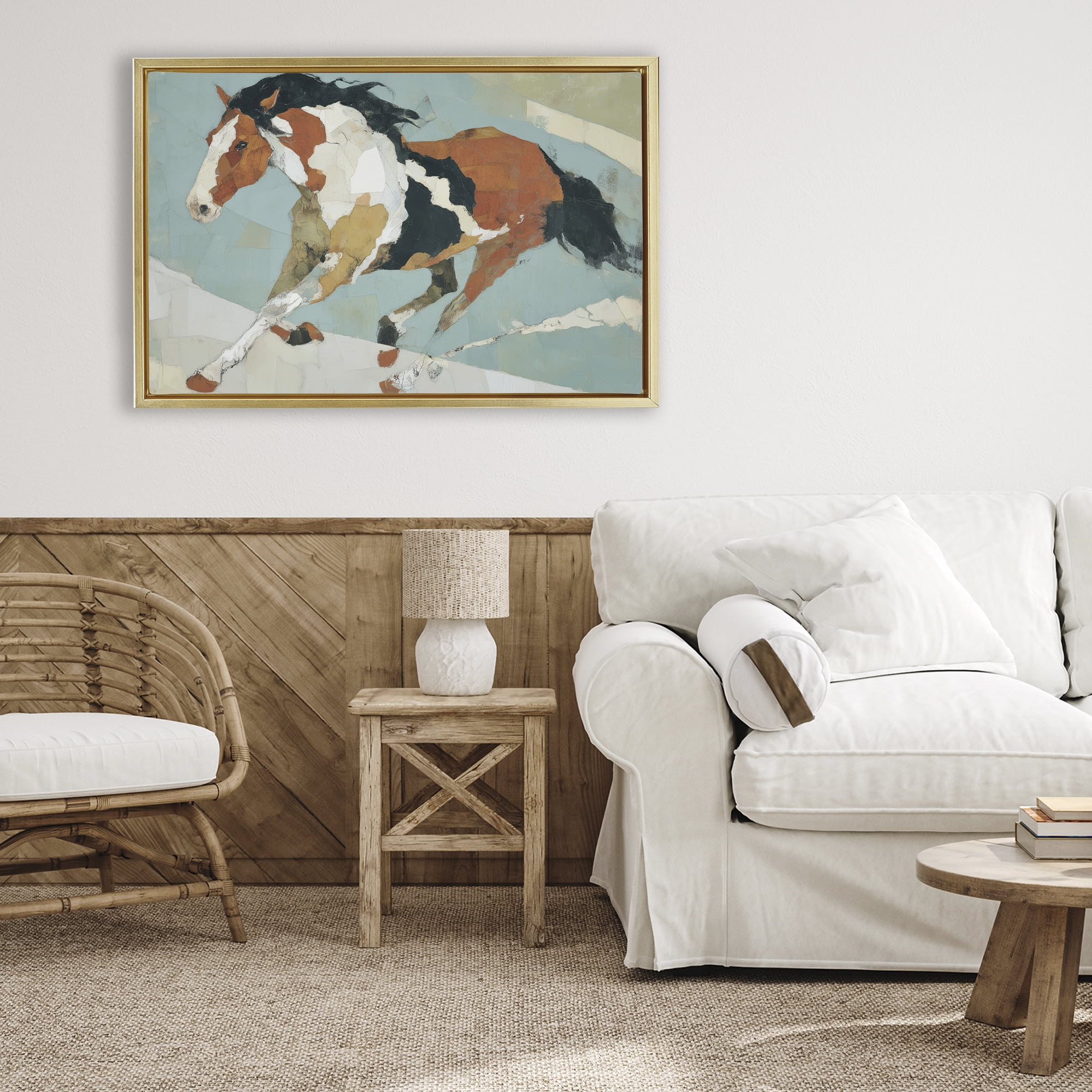 Stupell Industries Paint Horse in Motion Gold Framed Floater Canvas Wall Art, design by Chromatic Storm Studio