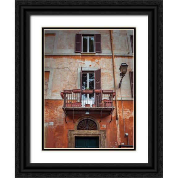 Frank, Assaf 15x18 Black Ornate Wood Framed with Double Matting Museum Art Print Titled - Old building with balcony in Rome, Italy