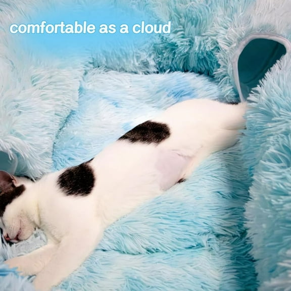 4 Cave Shuttled XL Cat Tunnel Bed for Indoor Cats Peekaboo Toy Donut with Warm Mat