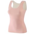 thumbnail image 1 of RXIRUCGD Femmes Couleur Unie Col Rond Sans Manches Poches avant et Oreilles Version Fine Haute Élasticité Deux Tons sous-Vêtements Chauds Haut (Rose, Taille:3TG), 1 of 4