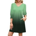 thumbnail image 3 of Efsteb Spring Dresses for Women 3/4 Puff Sleeve Summer Dresses Casual Gradient Sundress with Pockets Beach Fashion Loose Dress (Green,M), 3 of 7