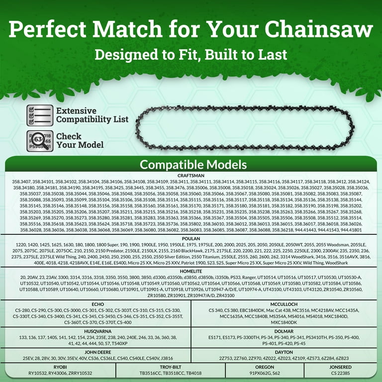 Shimano Big Baitrunner Long Cast Catena Motosega 18" Per Poulan Wild Thing PP4218A 3516AV - Scalpello Completo 3/8LP .050 62DL Catena Scalpelio Completa Poulan - Foto 6