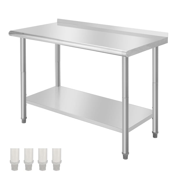 Yeshouse Mesa de acero inoxidable para preparación y trabajo con protector contra salpicaduras, mesa de cocina resistente con estante inferior ajustable y patas para restaurantes, hogares y hoteles