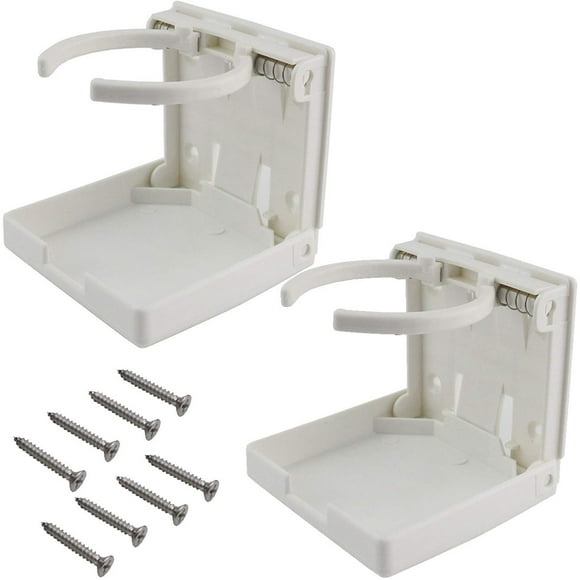 TIHOOD 2PcS Adjustable Folding Drink Holder with ScrewsAdjustable cup Holder for MarineBoatcaravancar (White)