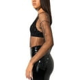 thumbnail image 3 of Licupiee Women Rhinestone Mesh Top Long Sleeve Hollow Out See Through Crop Tank Top Sexy Rave Party Clubwear, 3 of 6