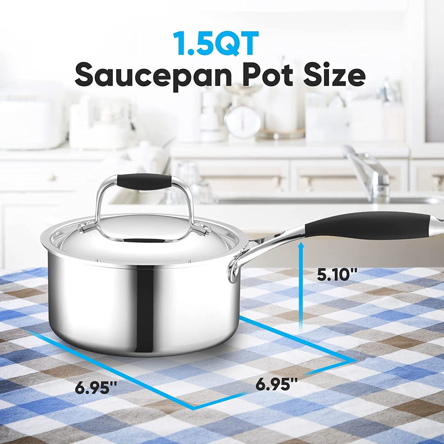 NutriChef 1.5-Quart Saucepan W/ Lid Stainless Steel Stain-Resistant Sauce Pot W/ Satin Interior
