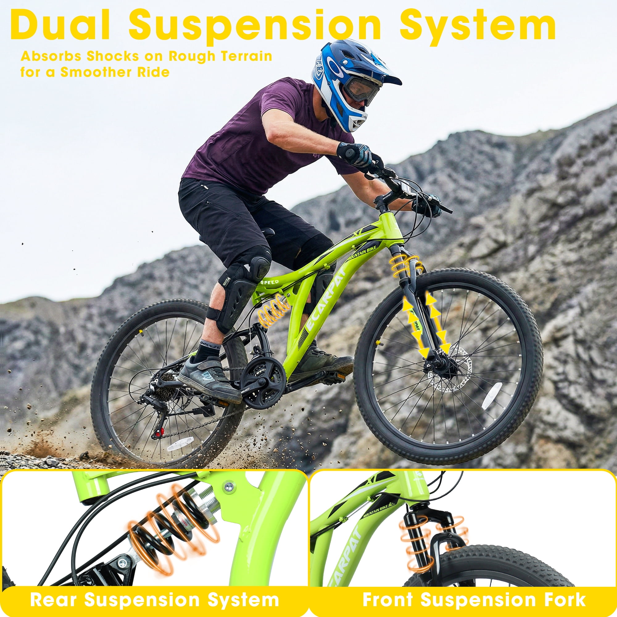 Ambifirner Mountain Bike 26 Inch: Adult Bikes With 21 Speeds, Double Disc Brake, Full Suspensionnd Alloy Rims Frame for All Terrain Multiple Colors