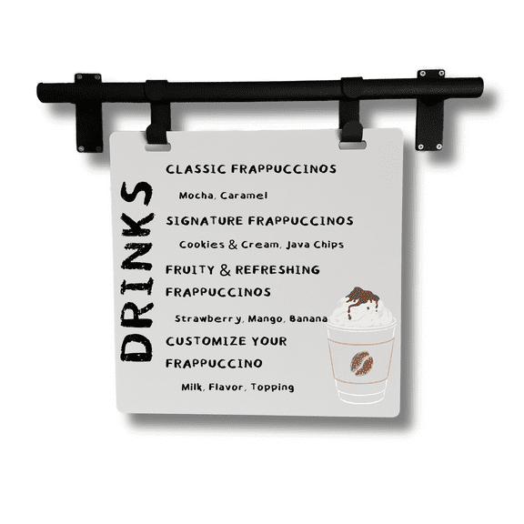 Wall Mounted Metal Hanging Menu Display Sign, Cafe Bar Business price menu Chalkboard Magnetic Sign (Black Frame/White Board)