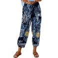 thumbnail image 1 of Pantalones de pierna ancha para mujer, estampado floral, cintura elástica, cierre con cordón, pantalones cortos con puños ceñidos, amarillo S, 1 of 6
