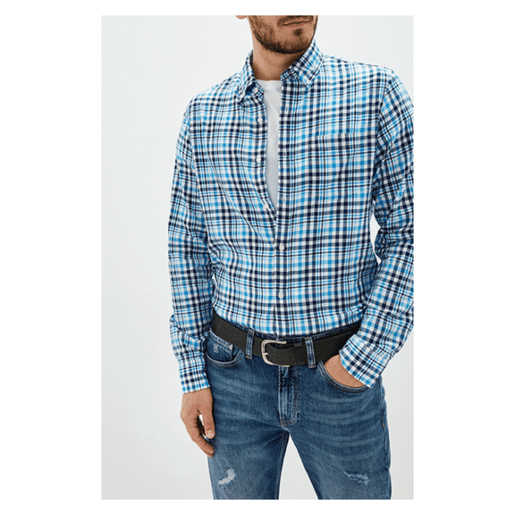 MICHAEL KORS Flynn Plaid Print Slim Fit Shirt - Ship Blue Size XXL