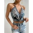 thumbnail image 3 of Women'S Floral Print Backless Halter Top Sleeveless Tie Knot Front - Crop Tops Blue S, 3 of 8