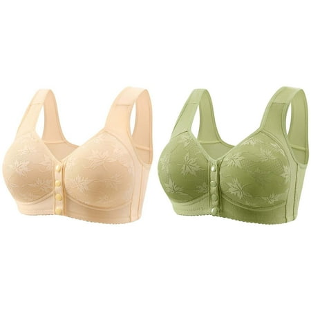 Baodmurt Cotton Bras Set for Women Lounge & Sleep Full-Figure Front Closure Lingerie  Underwear  Green 34B