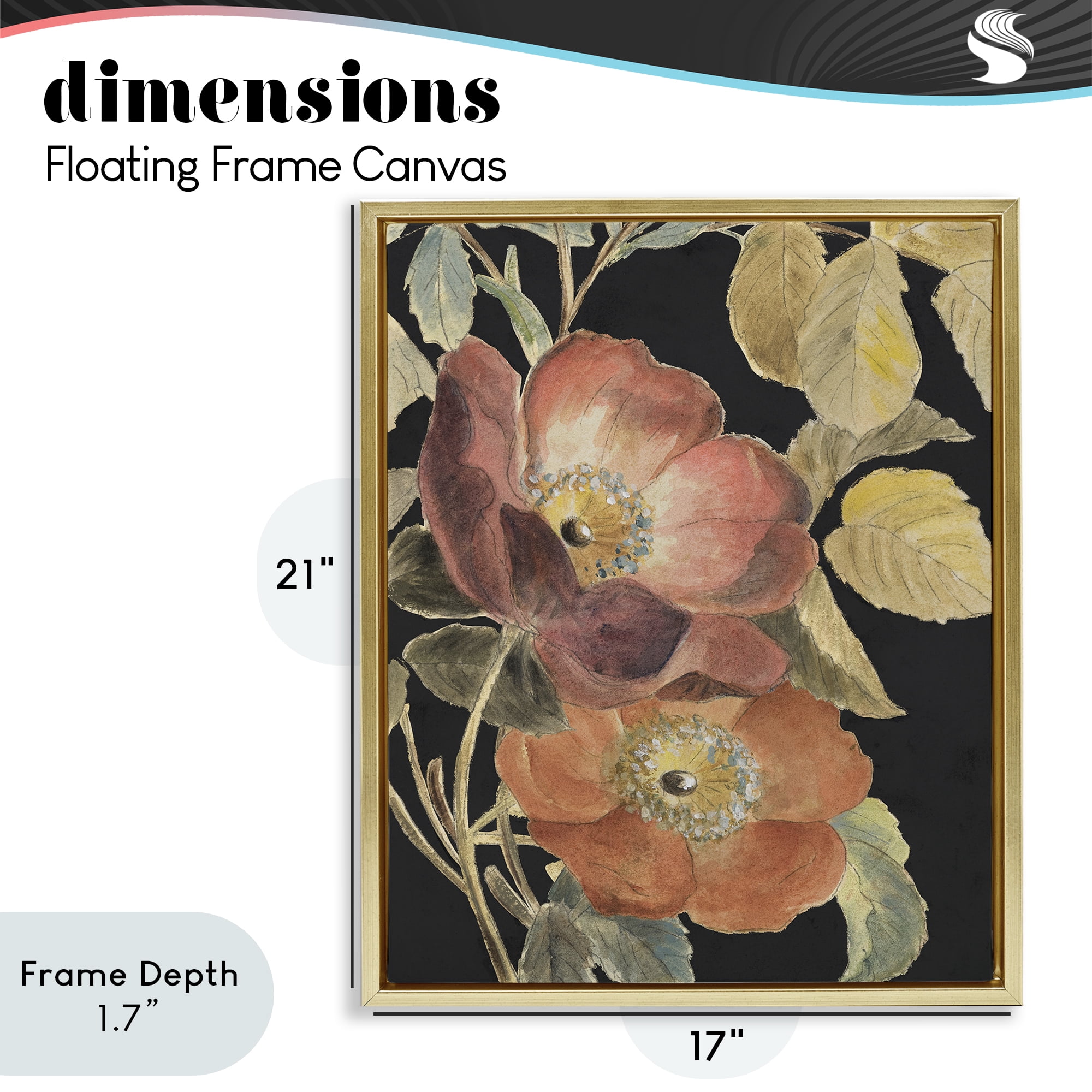 Stupell Industries Red Flower over Black Gold Framed Floater Canvas Wall Art, design by Lanie Loreth