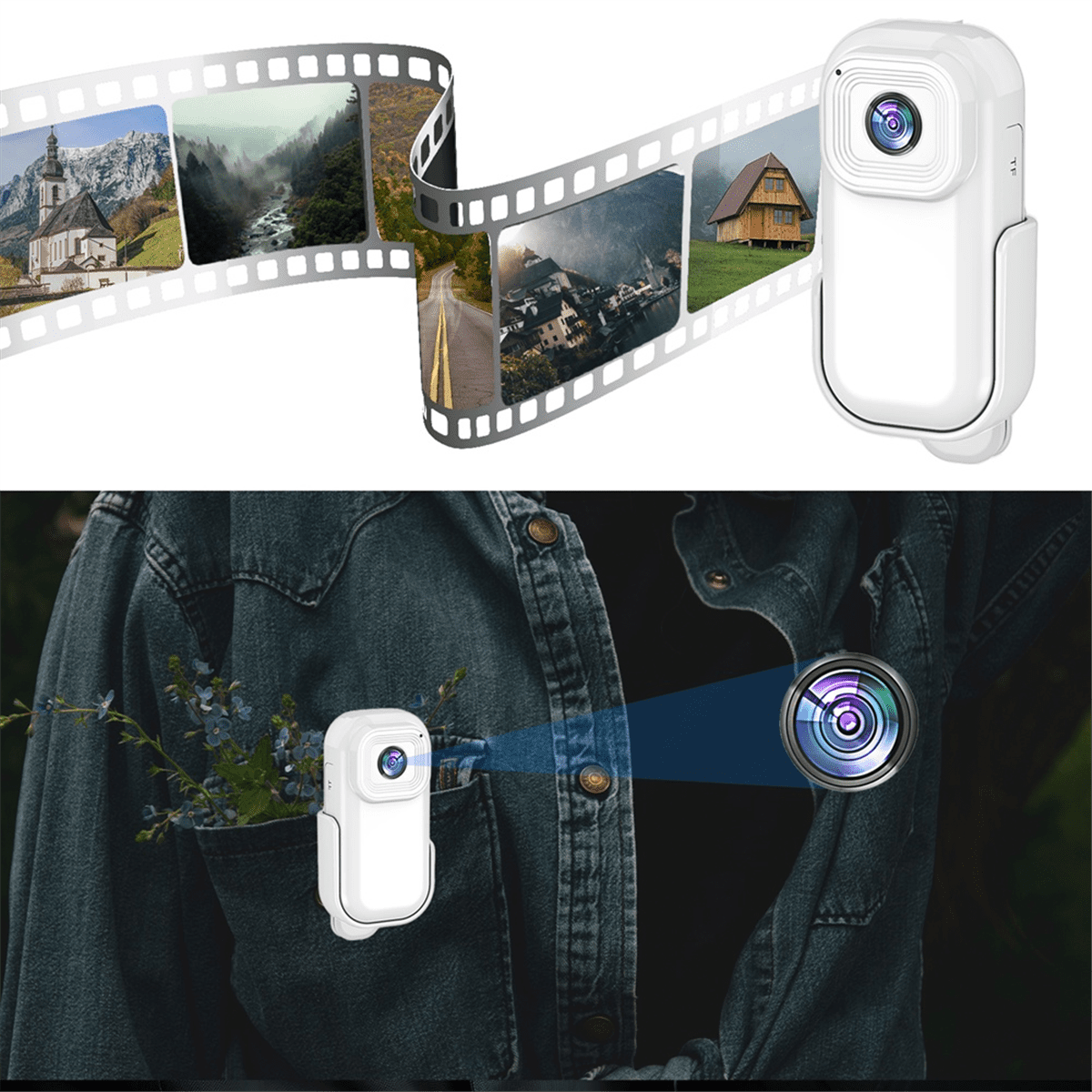 1080P Mini Wifi Camera Portable Body Camera Action Cam Sport DV with Screen Video Recording Camera Back Clip - White