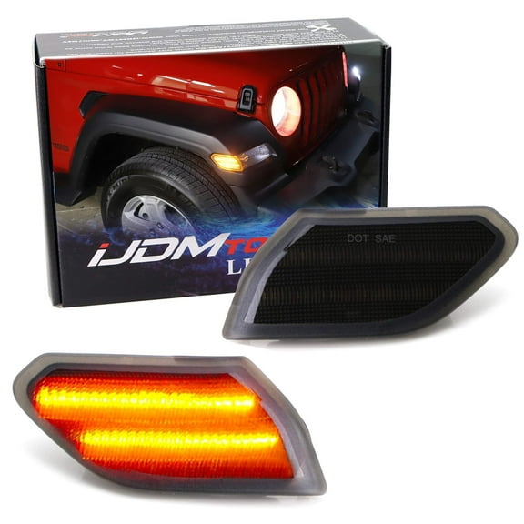 Dark Smoked Lens Amber Full LED Side Marker Light Kit For Jeep 2018-up Wrangler JL, 2020-up Gladiator, Powered by 27-Diode LED, Replace OEM Amber Sidemarker Lamps