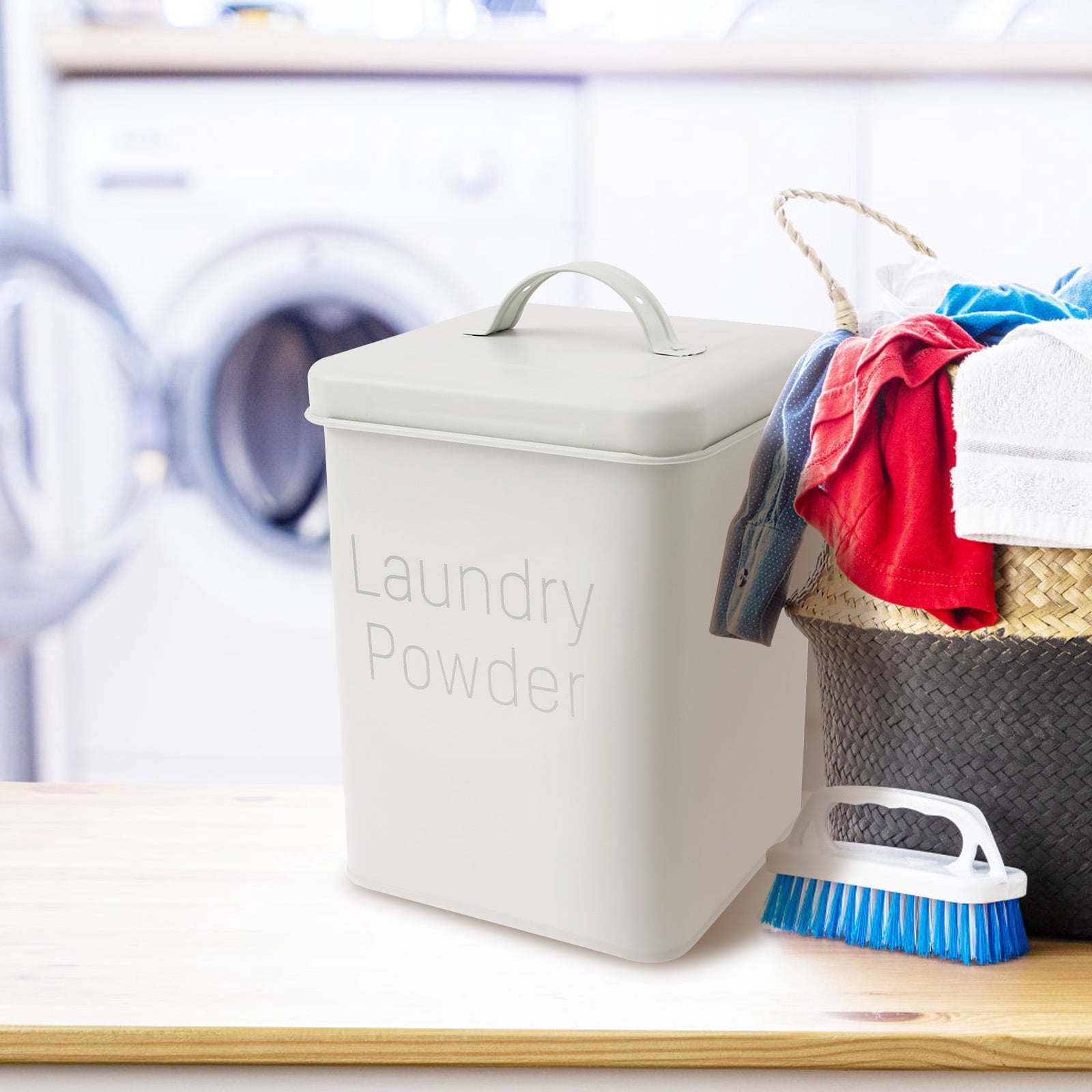 FUYGRCJ Washing Powder Storage Box, 3L Metal Laundry Detergent Storage Container, Laundry Powder Container Bin with Handle Lid Spoon for Laundry Room Travel