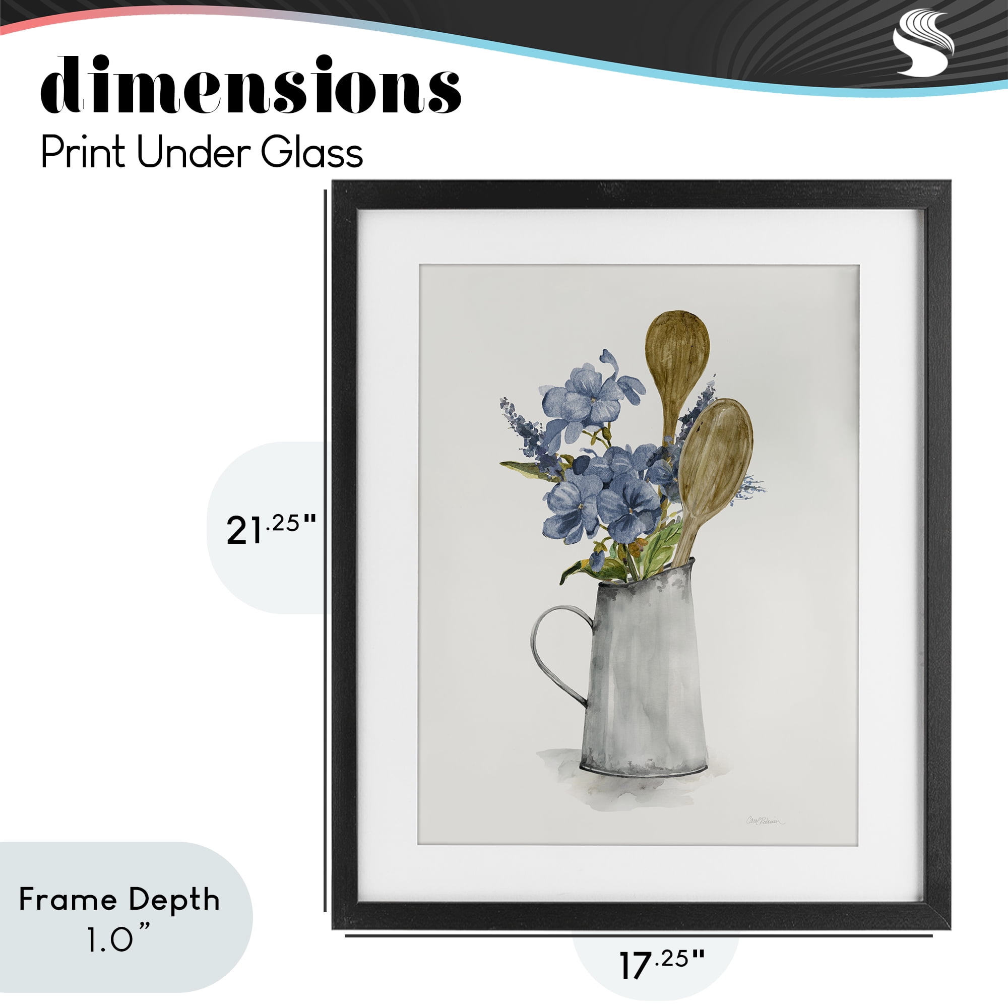 Stupell Industries Kitchen Spoons & Blue Blooms Black Framed Print Under Glass, design by Carol Robinson