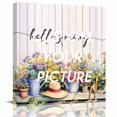 thumbnail image 2 of Hello Spring Wall Art Painting on Canvas, Elagant Summer Floral Botanical Wooden Canvas Art Home Prints Wall Art Framed Modern Artwork for Living Room Bedroom Wall Decor 12x12in, 2 of 9