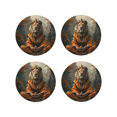 

Leather Coasters with Heat-resistant for Drinks Jungle Meditating Lion -标题2 Round Shape