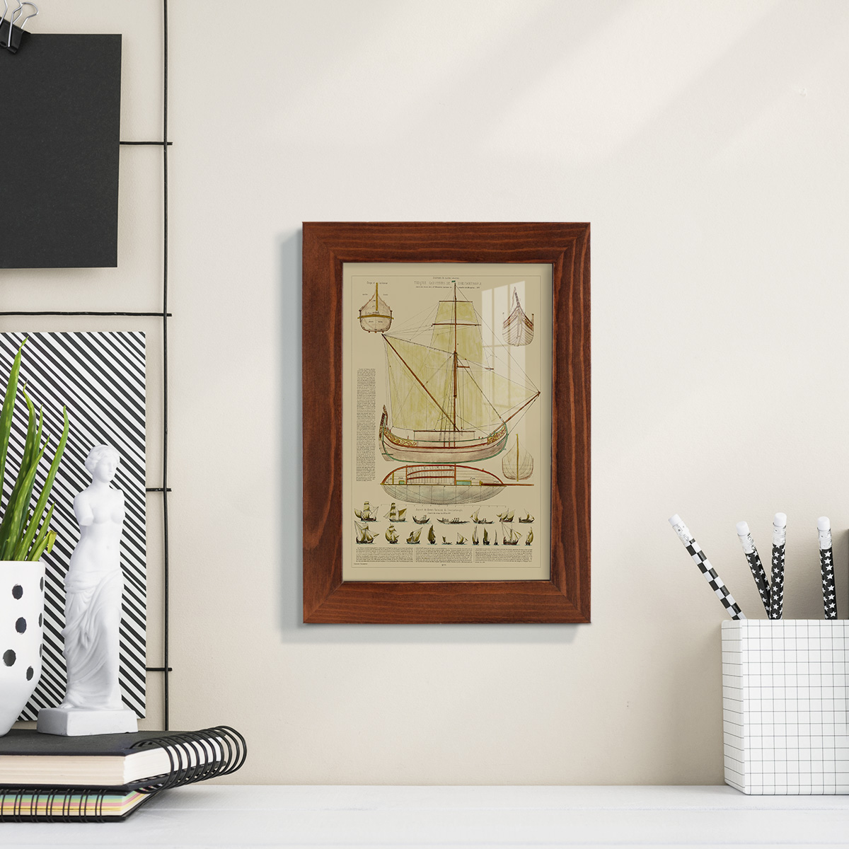Antique Ship Plan I -Framed Print w/glass-Chestnut