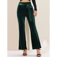 thumbnail image 5 of INSPIRE CHIC Women's Velvet Pants Tie Waist Stretchy Wide Leg Pants with Pockets S Dark Green, 5 of 6