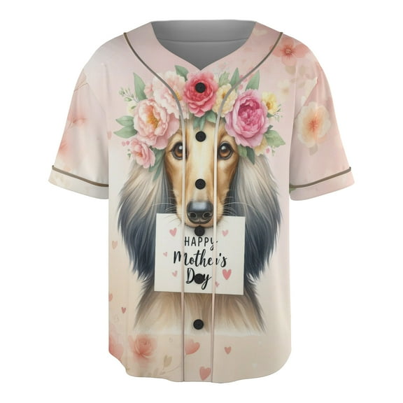 Happy Mother's Day Afghan Hound with Flower Crown and Greeting Card All Over Print 3D Baseball Shirt Dog Lover Softball Sport - 13004
