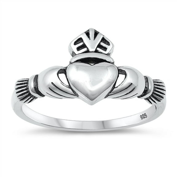 Oxidized Sterling Silver Claddagh Ring Size 10