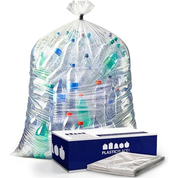 Plasticplace 55-60 Gallon Trash Bags │ 2 Mil │ Clear Heavy Duty Garbage Can Liners │ 38” x 58” 1 Count (Pack of 50)