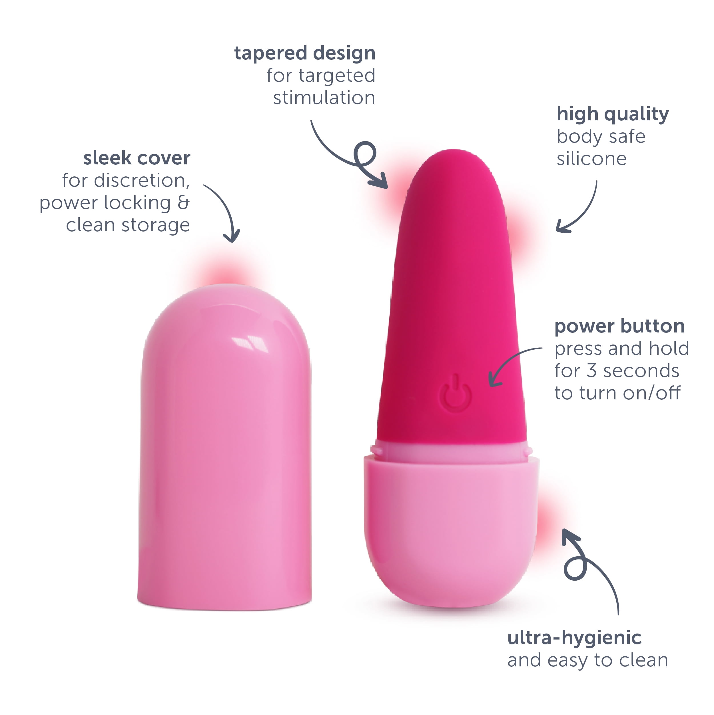 plusOne Private Pleasure Vibrator, Whisper-Quiet, Pink, Rechargeable