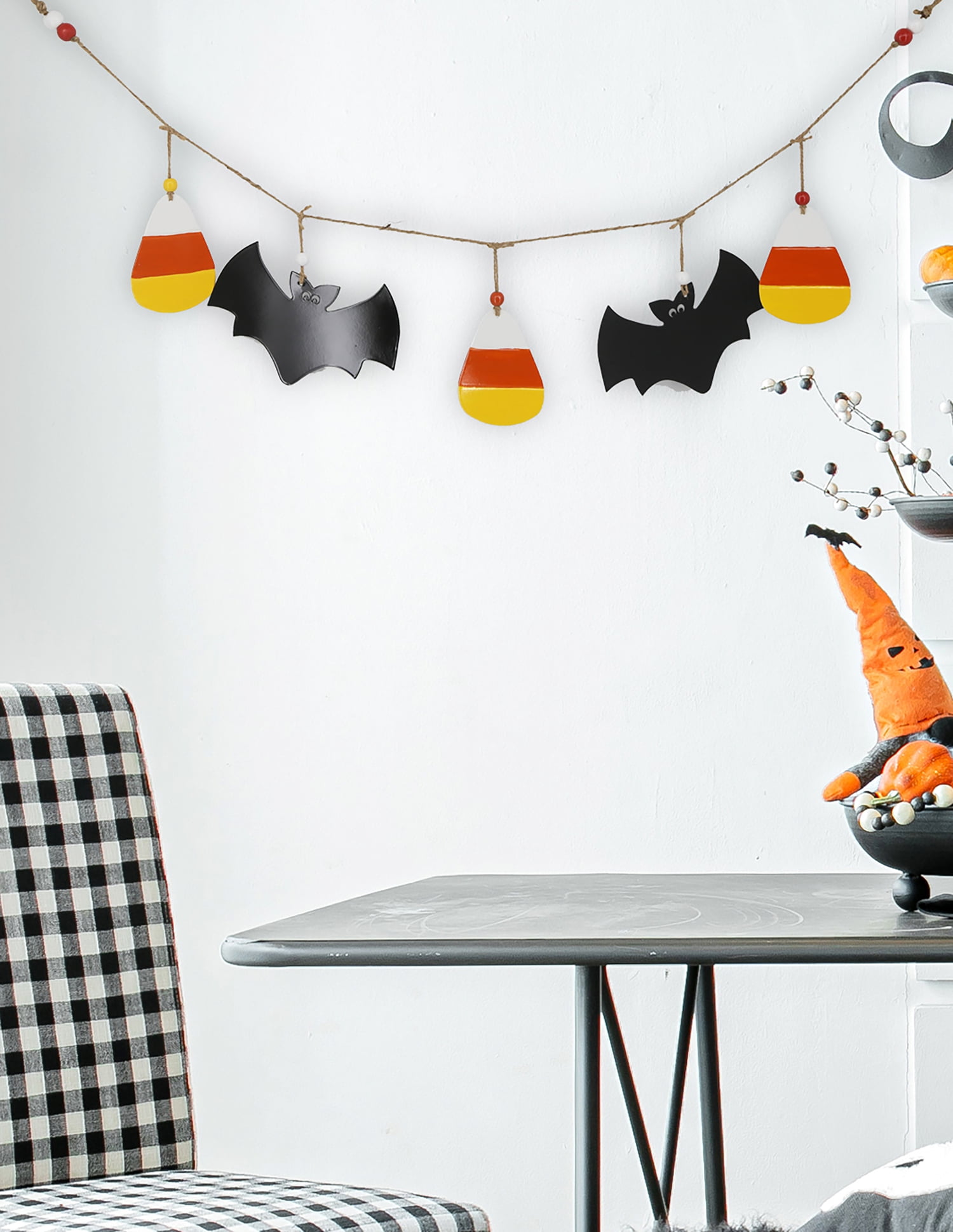 Halloween Garland Set of 2 47.5x7 Inch Bat Cutouts Iron Jute Fir Wood for Holiday Wall Decor Mantle