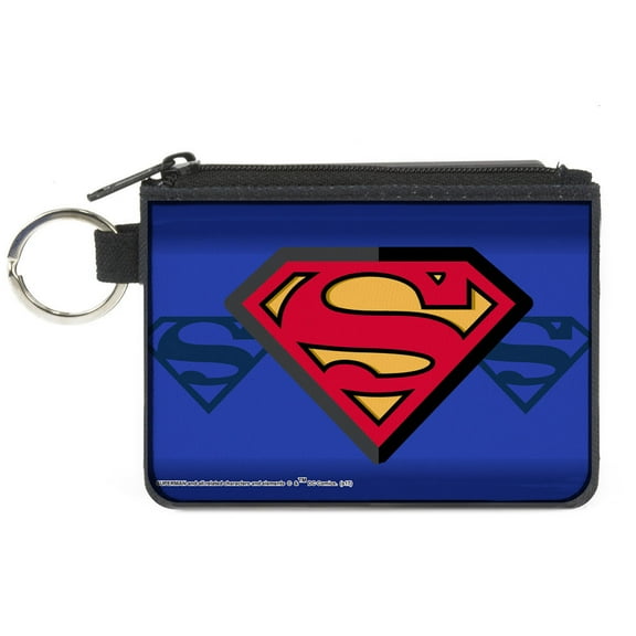 DC Comics Wallet, Coin Purse, Superman Shield Centered Shield Stripe Blues, Canvas