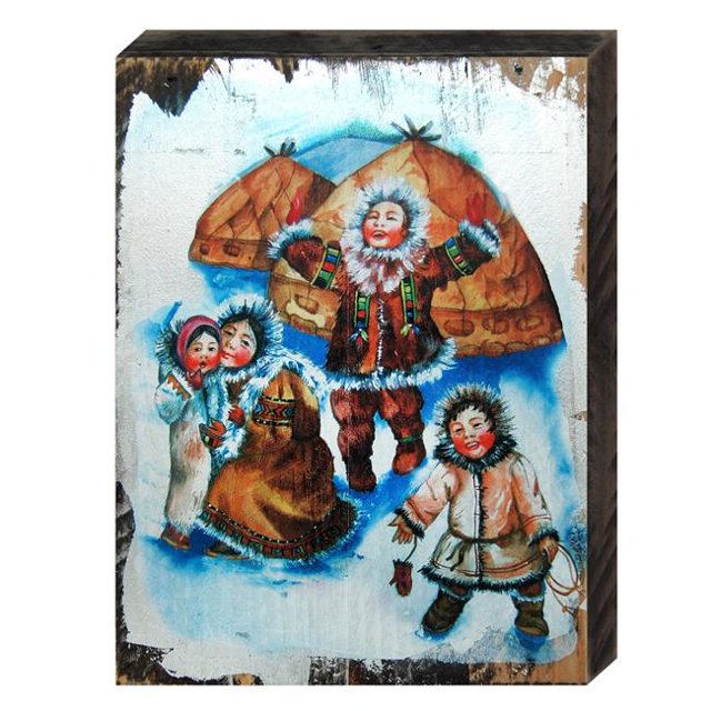 Designocracy 98769-12 Alaska Family Village Art on Board Wall Decor