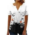 thumbnail image 2 of Jsaierl Womens Tops Hide Belly Shirts Summer Pleated Button V Neck T-Shirt Causal Empire Waist A-Line Floral Tunic Tops Plus Size, 2 of 5