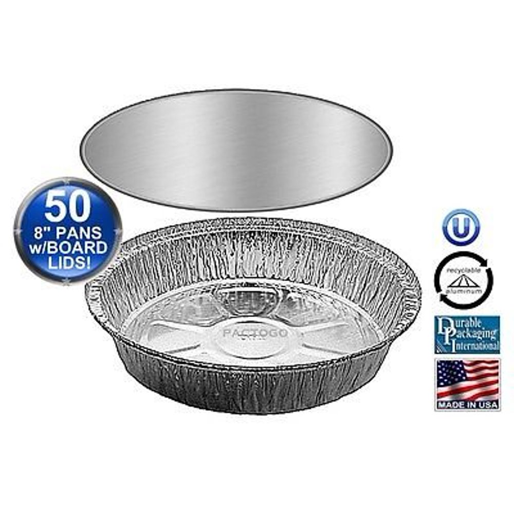 Durable Packaging 8" Round Aluminum Foil TakeOut Pan w/Board Lid