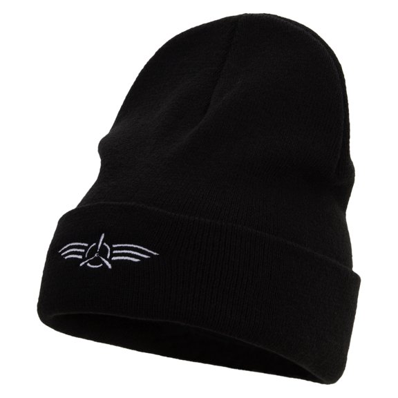 Abstract Airforce Emblem Embroidered Big Size Acrylic Long Beanie - Black XL-3XL