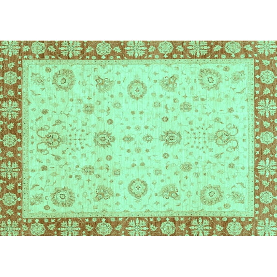 Ahgly Company Machine Washable Indoor Rectangle Abstract Turquoise Blue Modern Area Rugs, 8' x 12'
