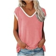 thumbnail image 1 of Timegard Womens Tank Tops Cap Sleeve V-Neck Color Block Comfy Basic Tee Summer Casual Loose Tops Blouse, 1 of 6