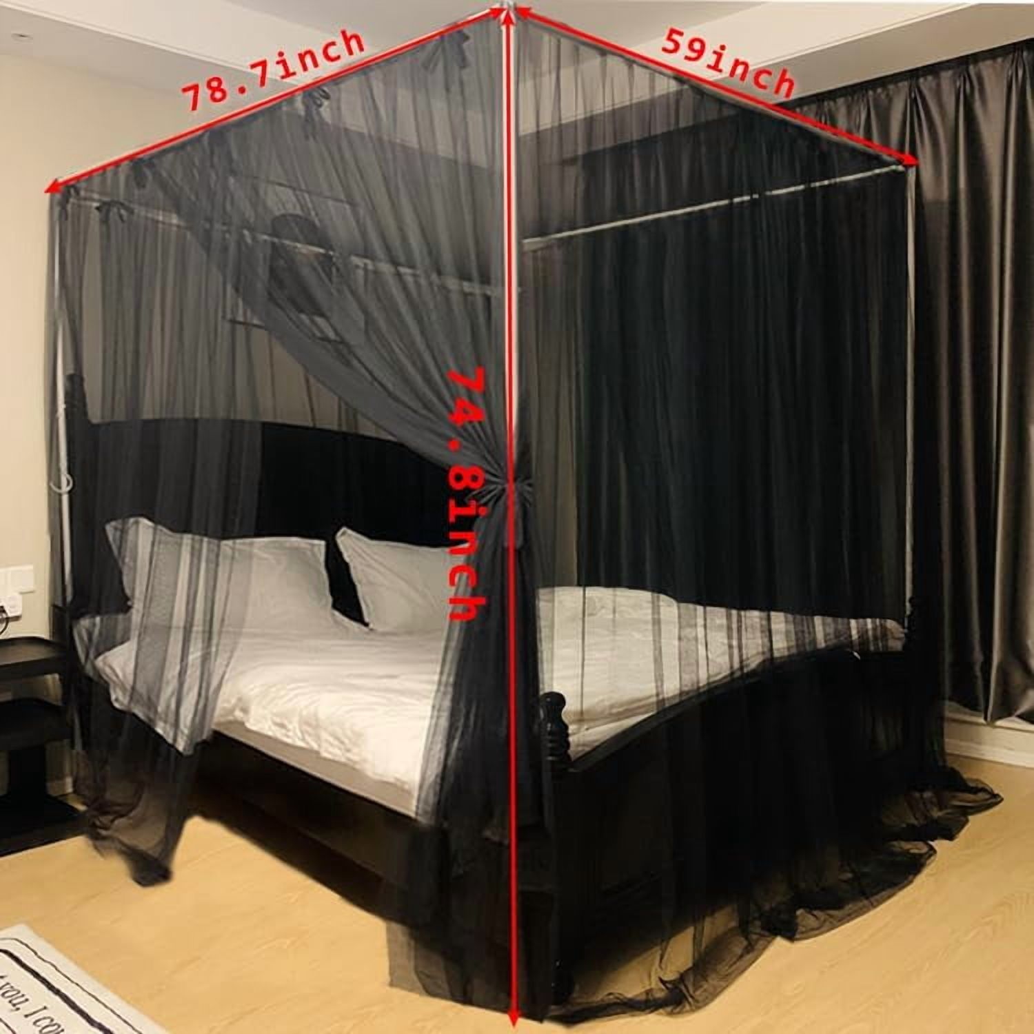 CAILDANL Black Mosquito Net Tent for Bed or Plant，Protecting Plant,One Side Opening Canopy Netting Curtain Net for Bedroom Decoration Queen Size（Without Frame）
