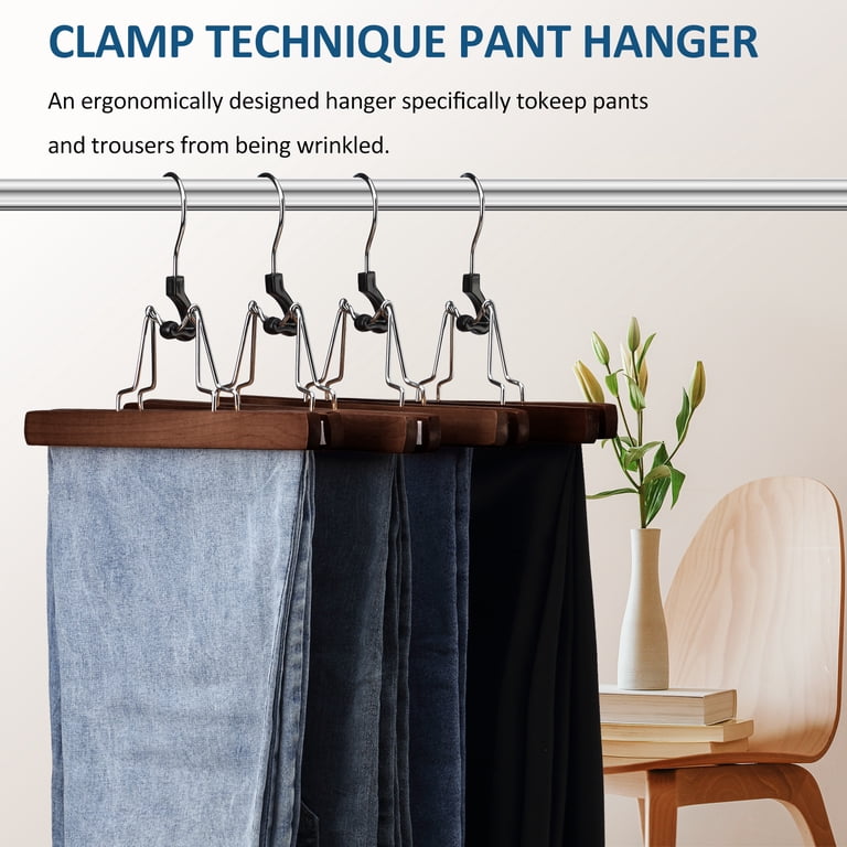 HOUSE DAY Wooden Pants Hangers 10 Pack, Non Slip Wood Skirt Hangers, Wood Clamp Hanger for Pants, Jeans, Slacks, with 360° Swivel Hook HOUSE DAY Wooden Pants Hangers 10 Pack, Non Slip Wood Skirt Hangers, Wood Clamp Hanger for Pants, Jeans, Slacks, with 360° Swivel Hook