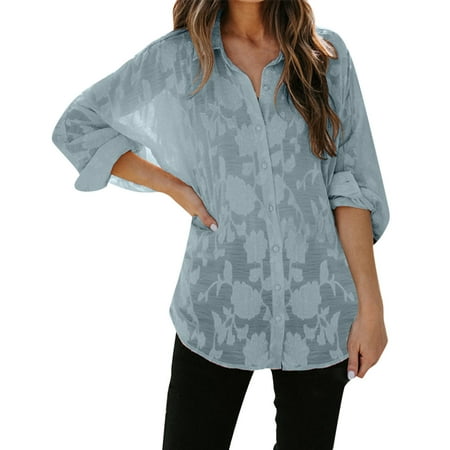 

Paptzroi Womens Casual Tops V Neck Flower Tunic Long Sleeve Button Down Shirts Top Soft Pajama Shirts Women Large Pack Womens Blouse Set Large Womens Shirt Scrub Tops Women Solid Striped Sweat Shirt