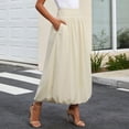 thumbnail image 2 of Unir Women Unique Rounded Balloon Bubble Hem Swing A-Line Midi Skirt Wide Gathered Elastic High Waist 180 Brushed Milk Silk Side Pocket Resort Elegant Casual Long Bottom 1PC S-XL Plus Size Friendly, 2 of 6
